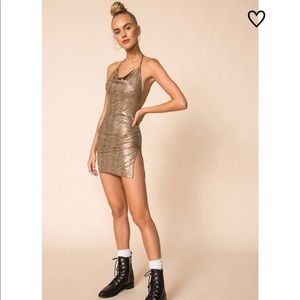 Gold Snakeskin Halter Dress